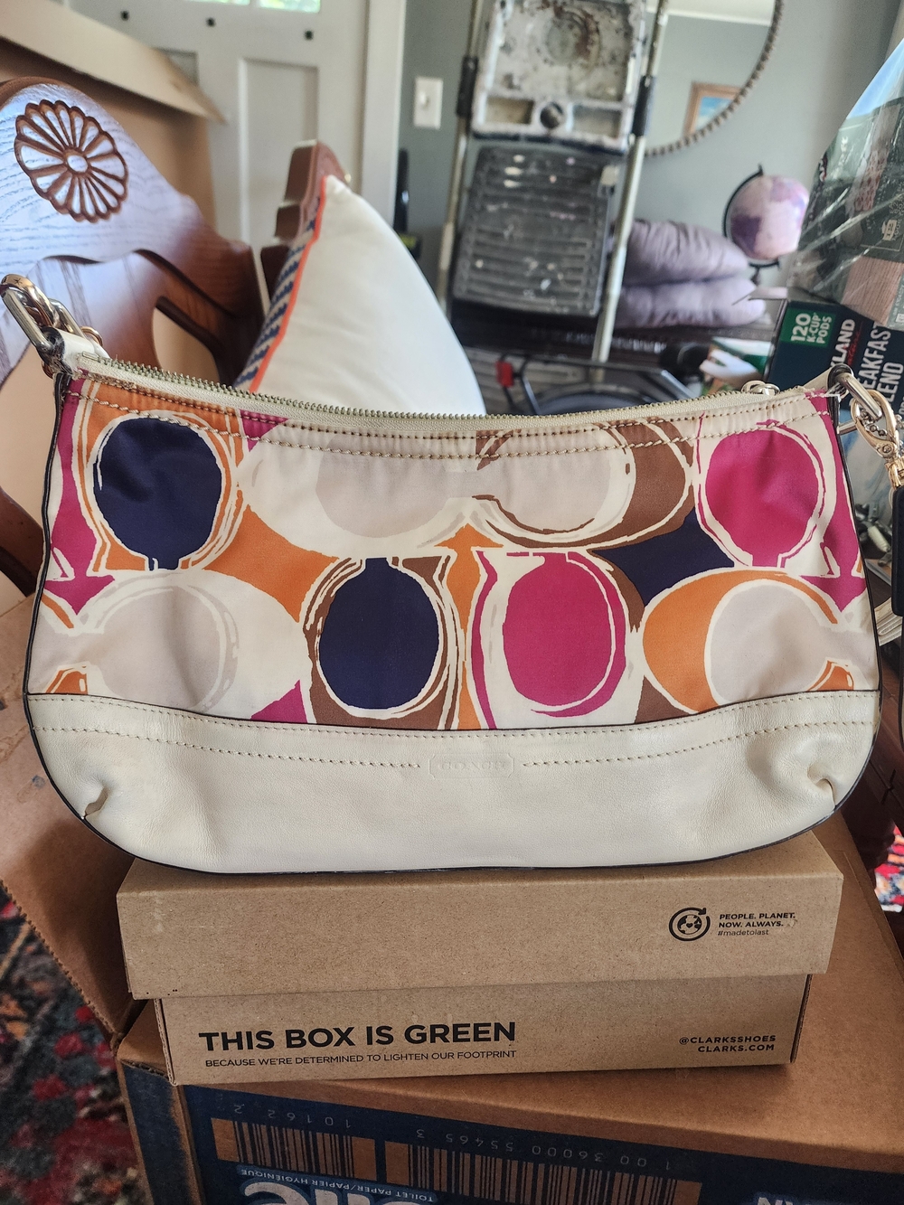 Coach Women's Cream Multicolor Signature Circle Print Shoulder Bag